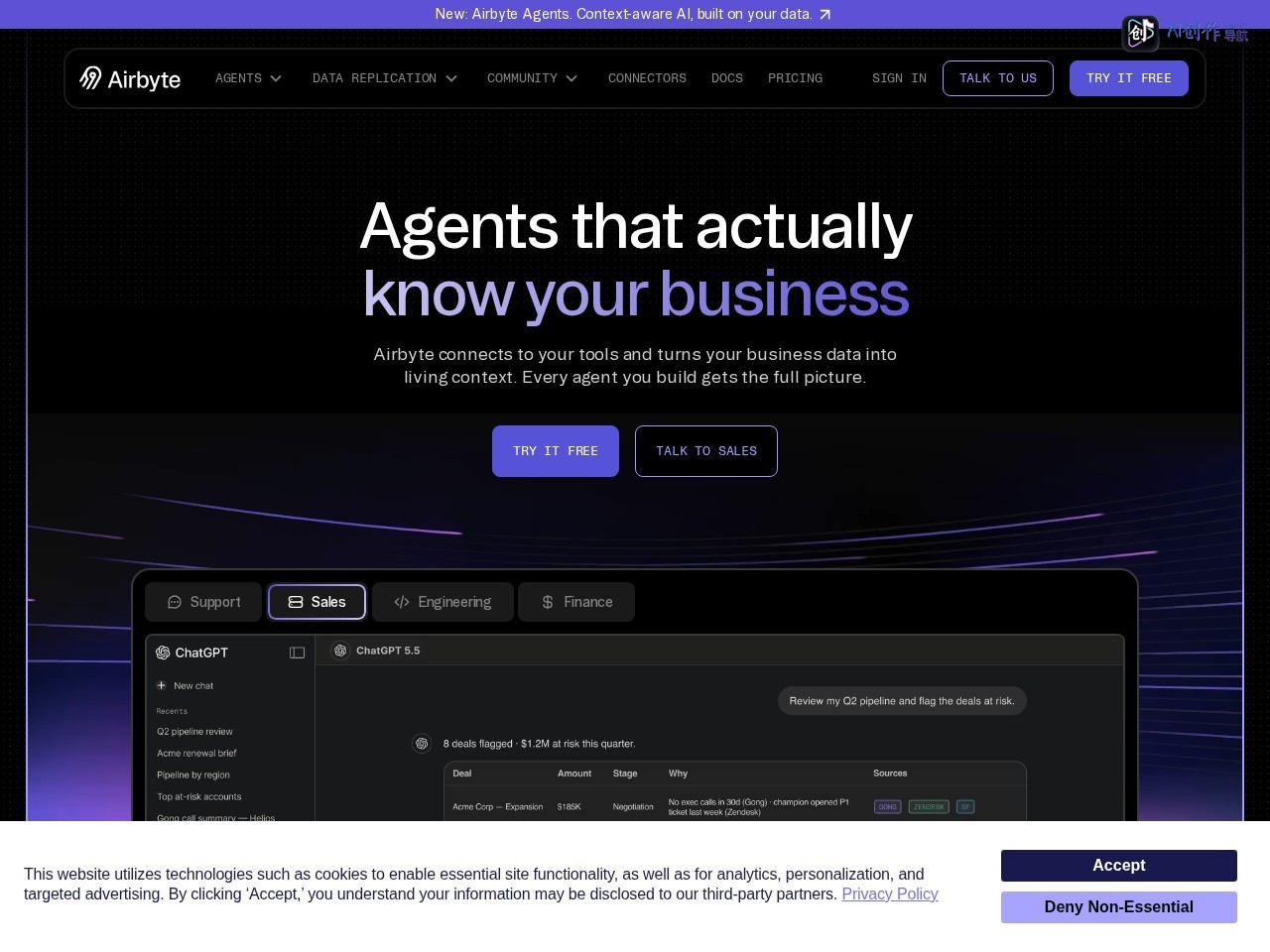 Airbyte 网站截图