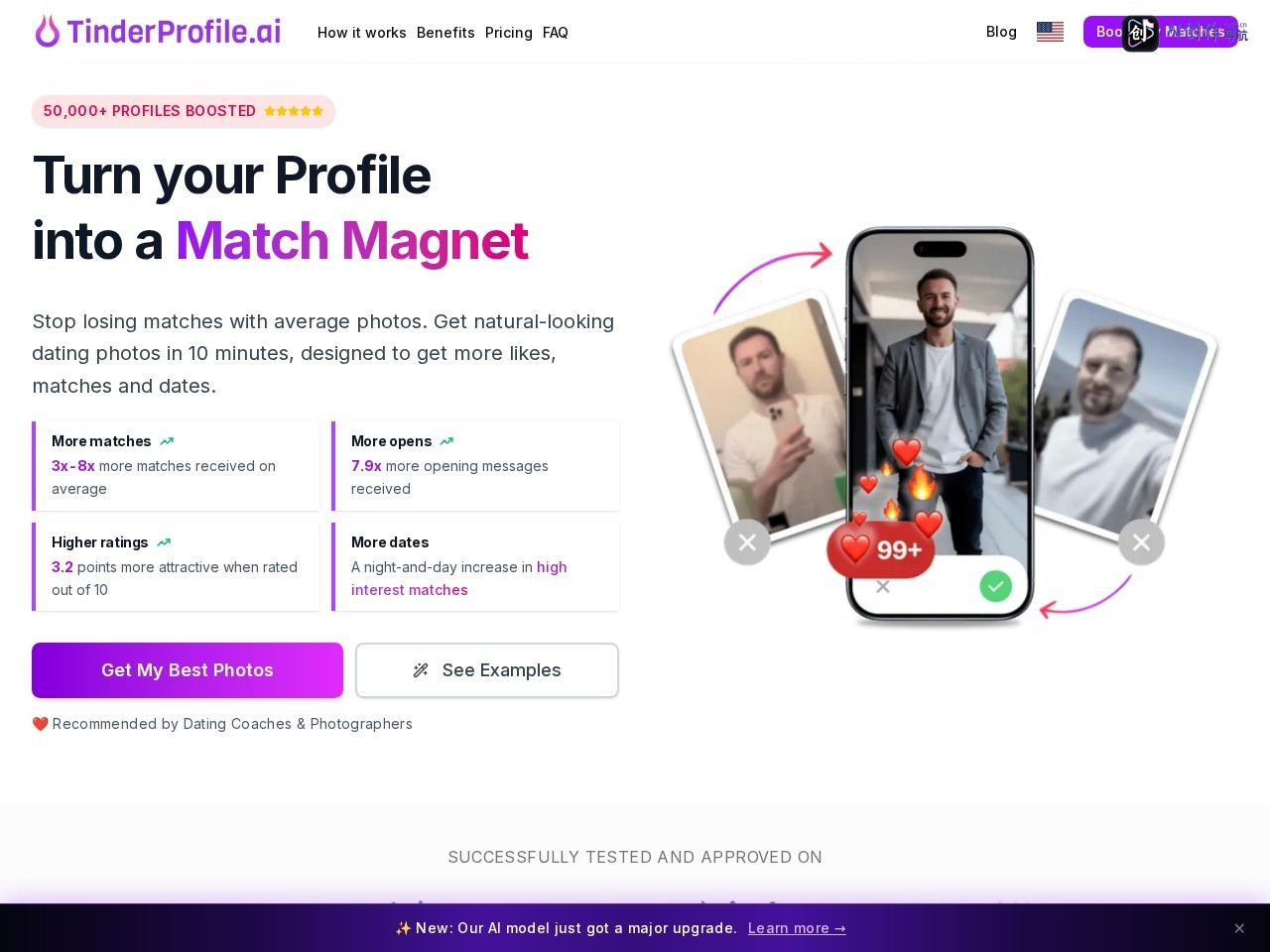 TinderProfile.ai 网站截图