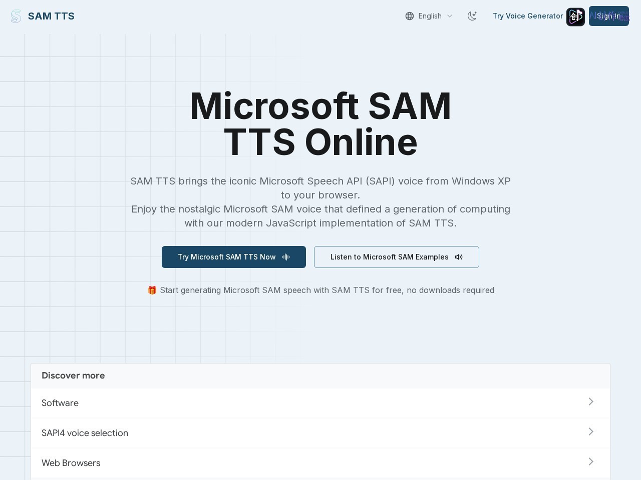 SAM TTS 网站截图