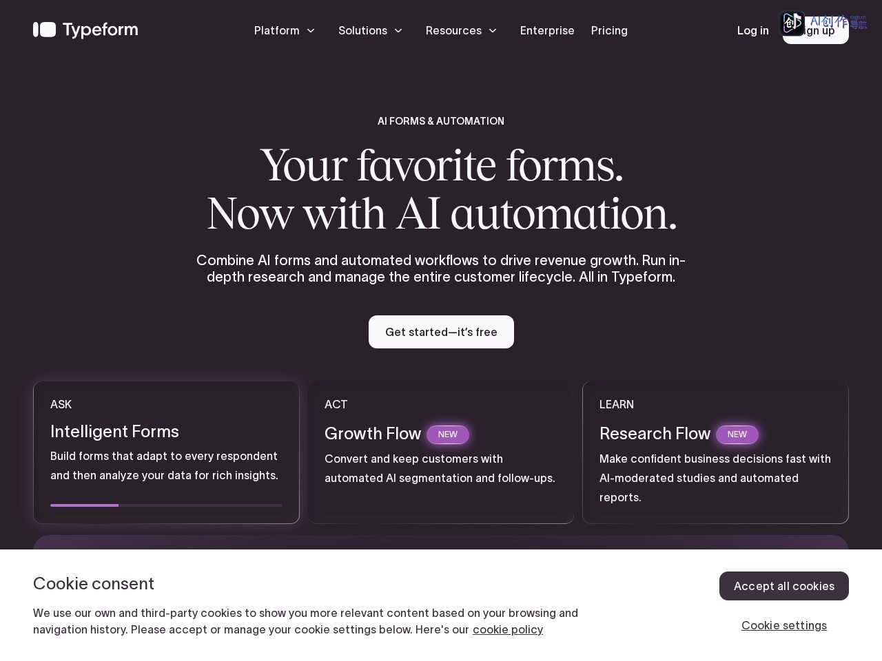 Typeform 网站截图