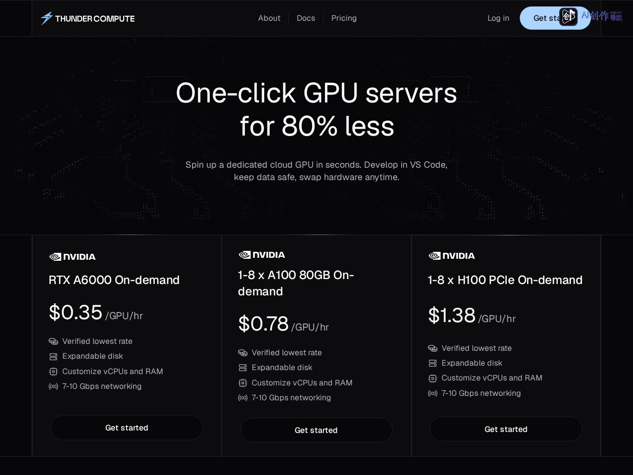 Thunder Compute 网站截图