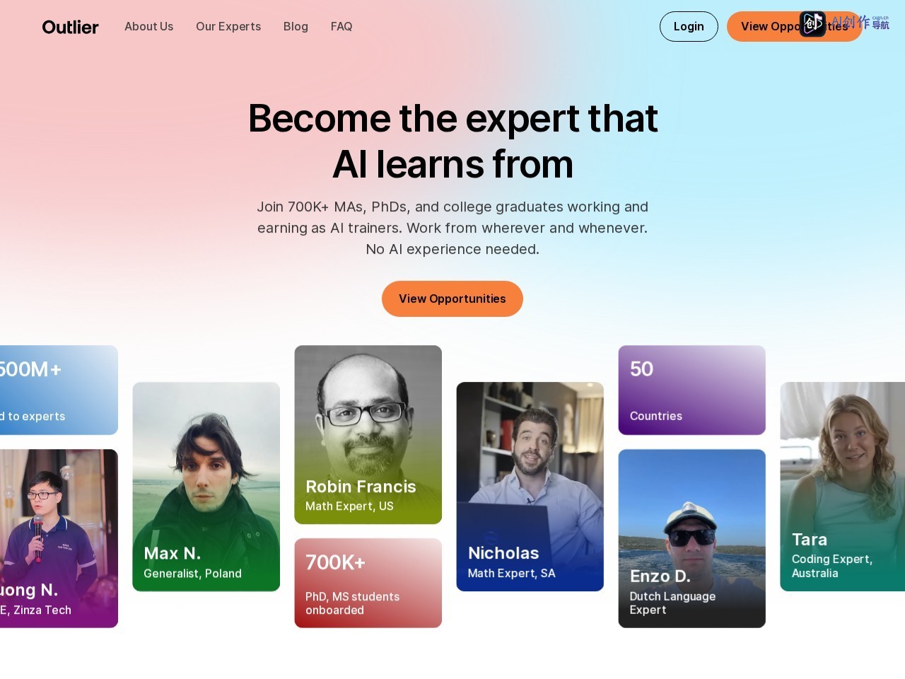 Outlier AI 网站截图