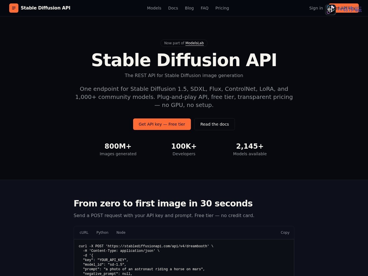 Stable Diffusion API 网站截图