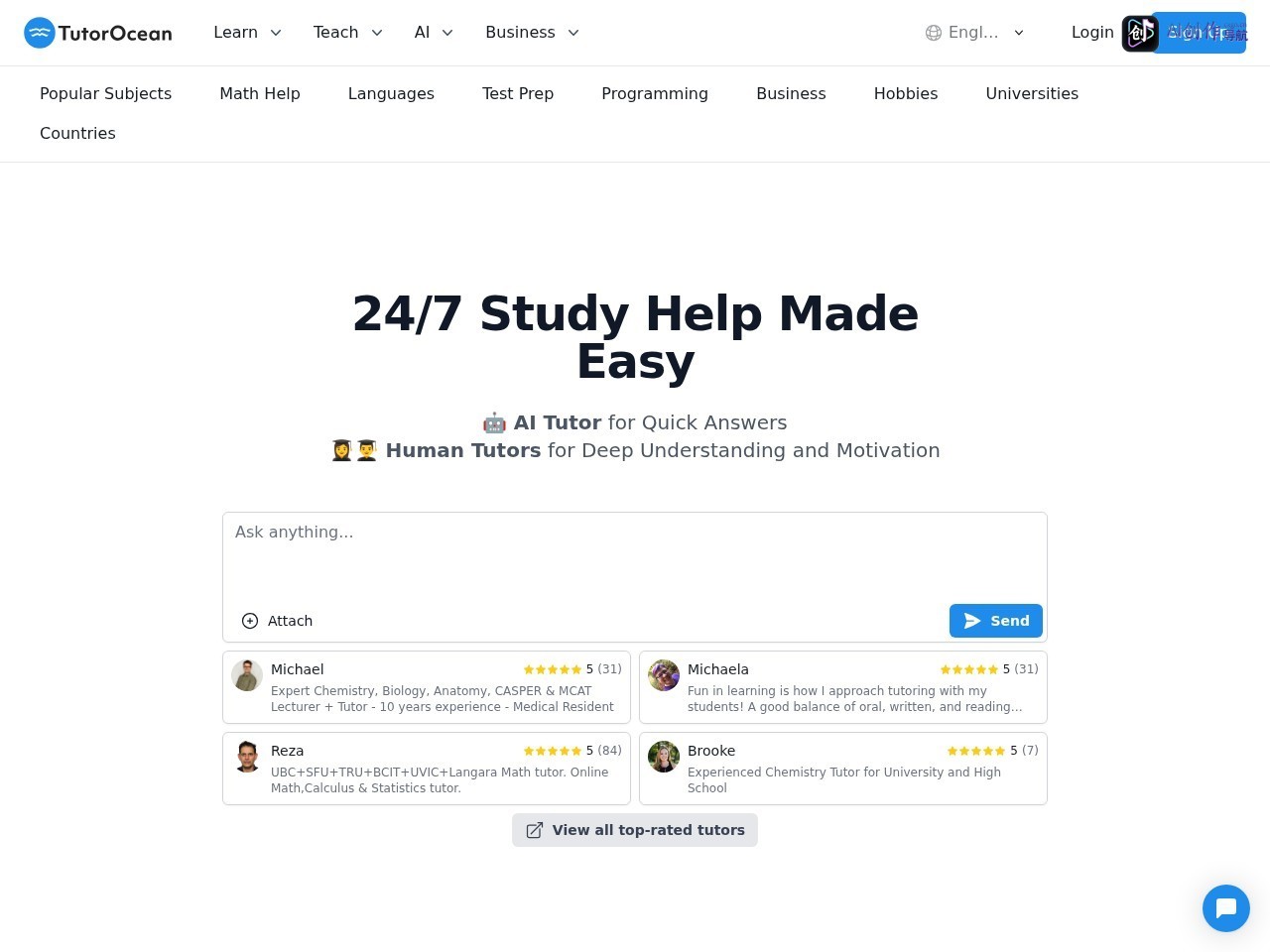 TutorOcean 网站截图