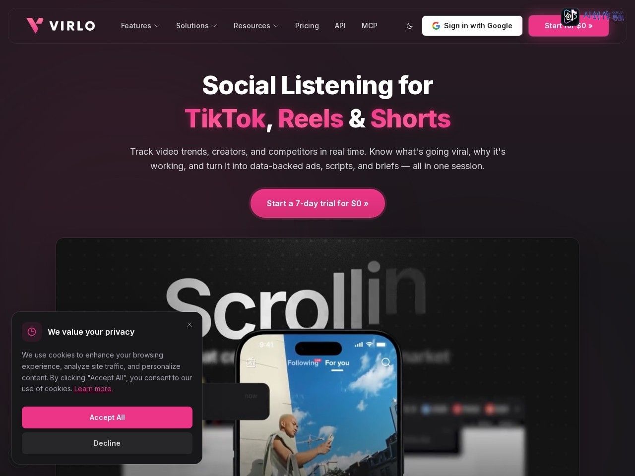 Virlo AI 网站截图
