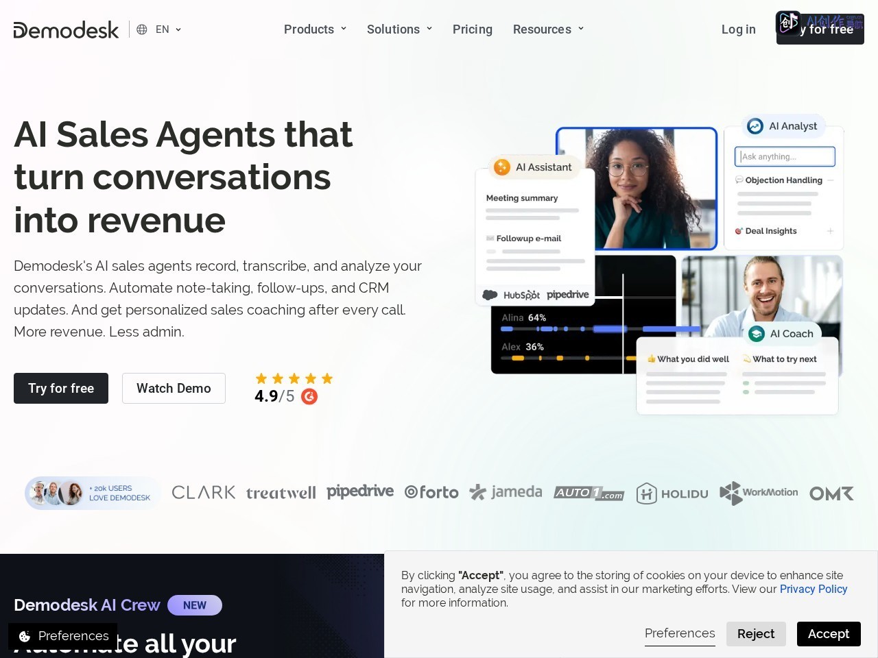 Revenue Growth with AI Sales Agents | Demodesk 网站截图