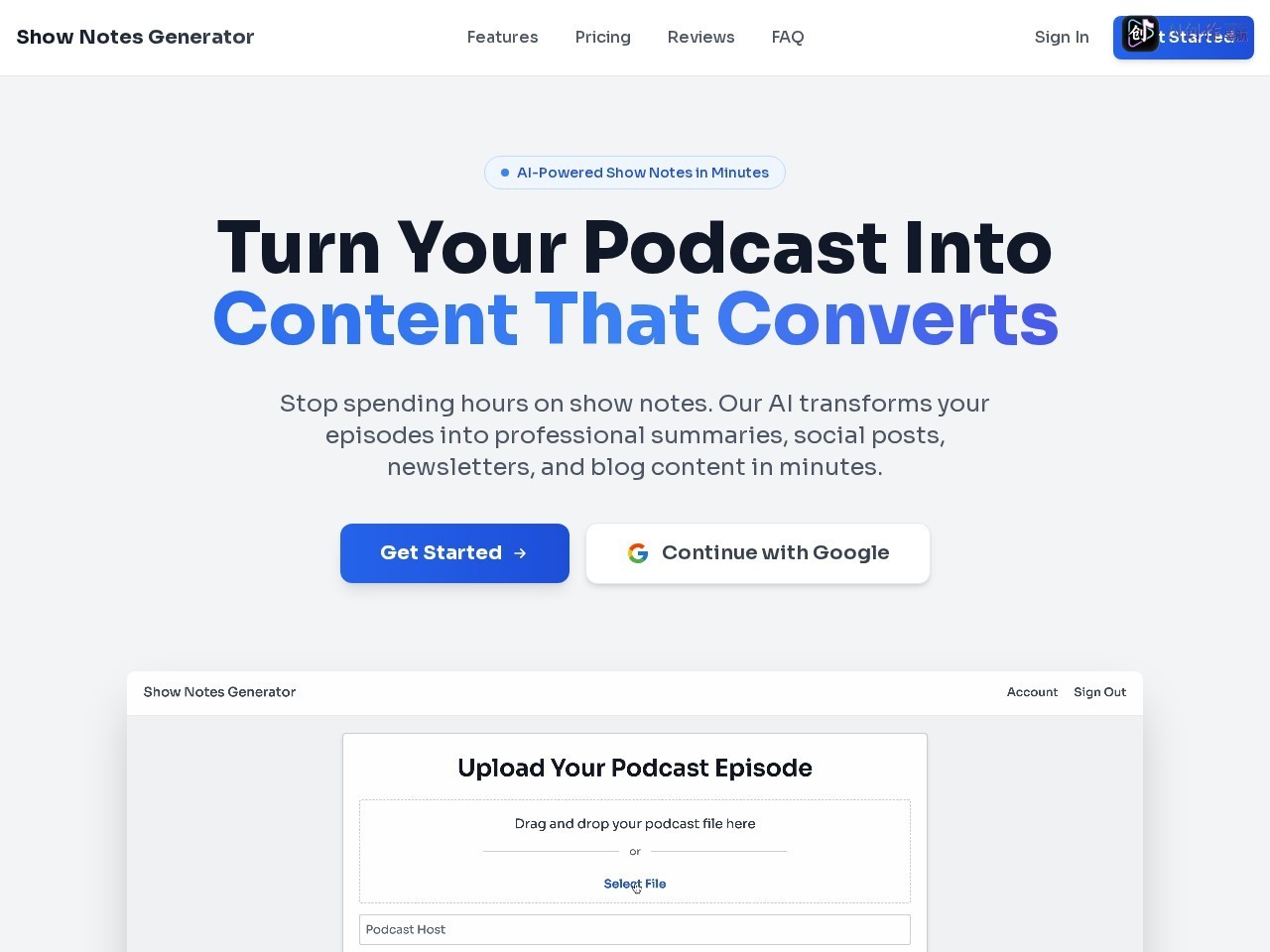Show Notes Generator 网站截图