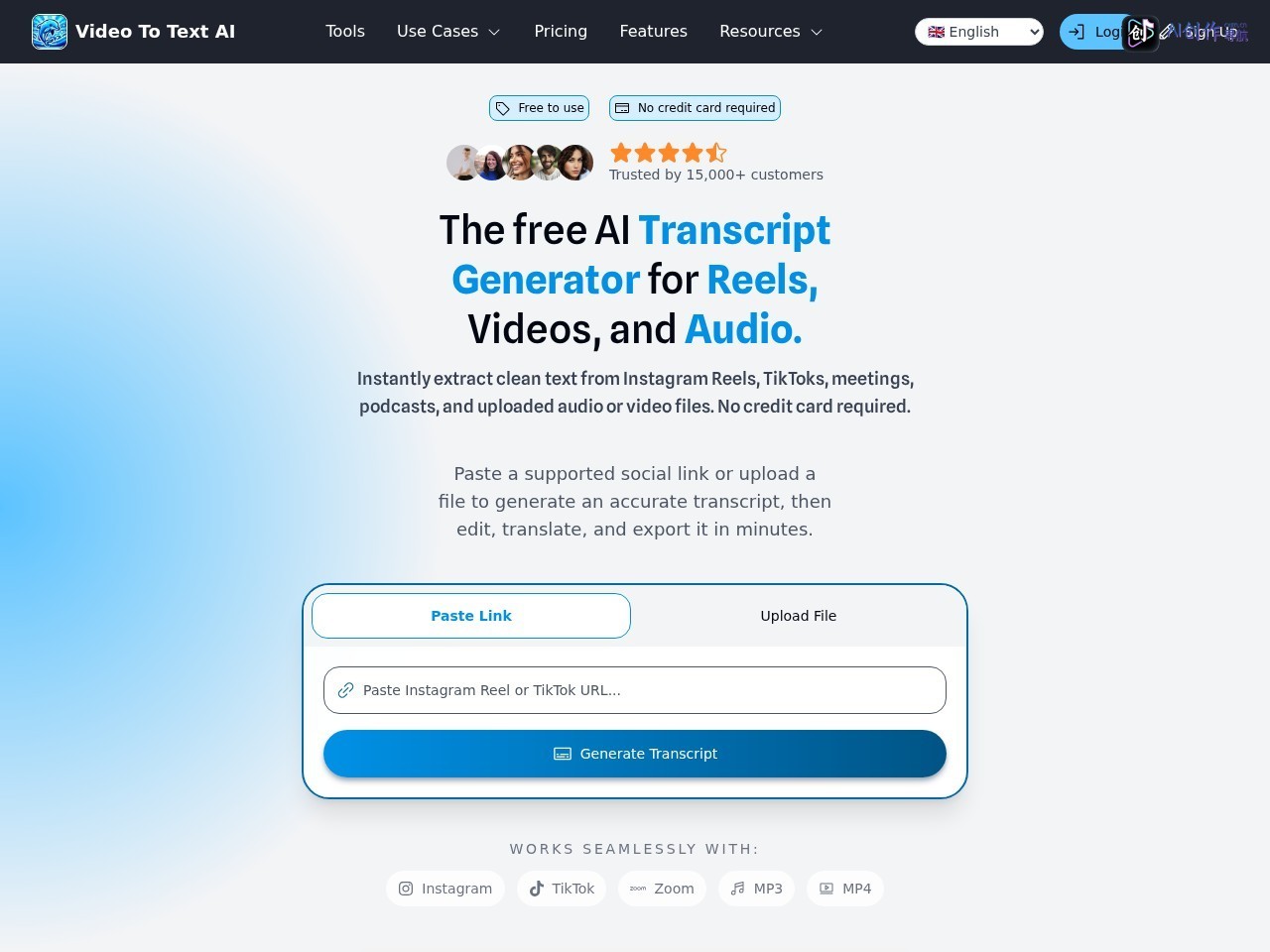VideoToTextAI 网站截图