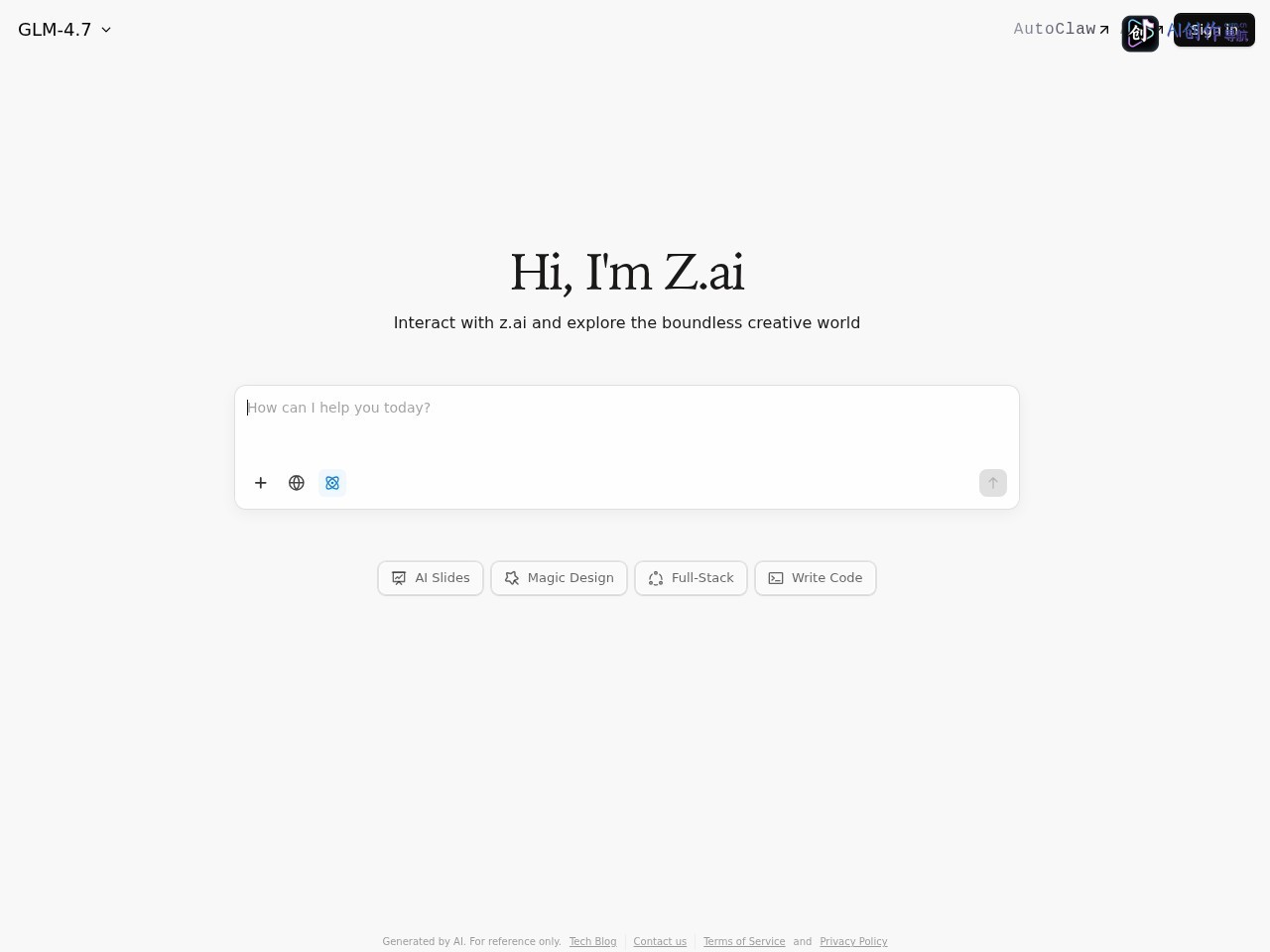 Z.ai 网站截图