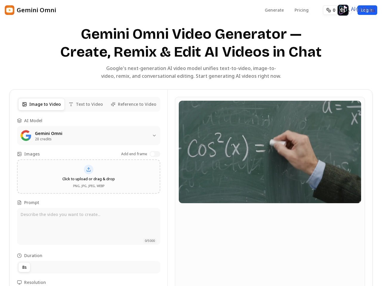 Gemini Omni Video Generator 网站截图