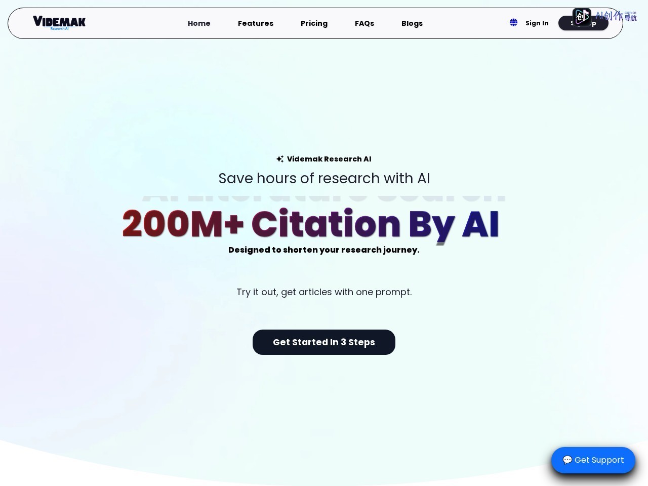 Videmak Research AI 网站截图