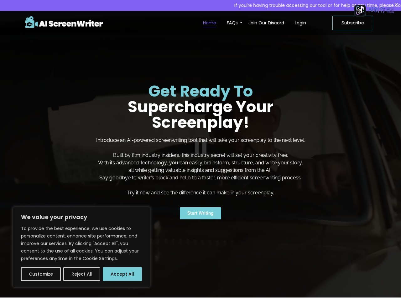 AI Screenwriter 网站截图
