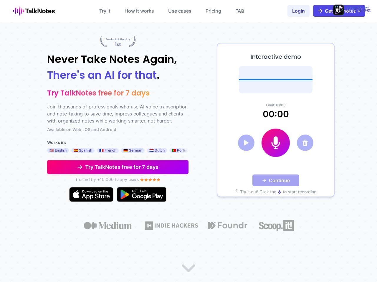 Talknotes 网站截图