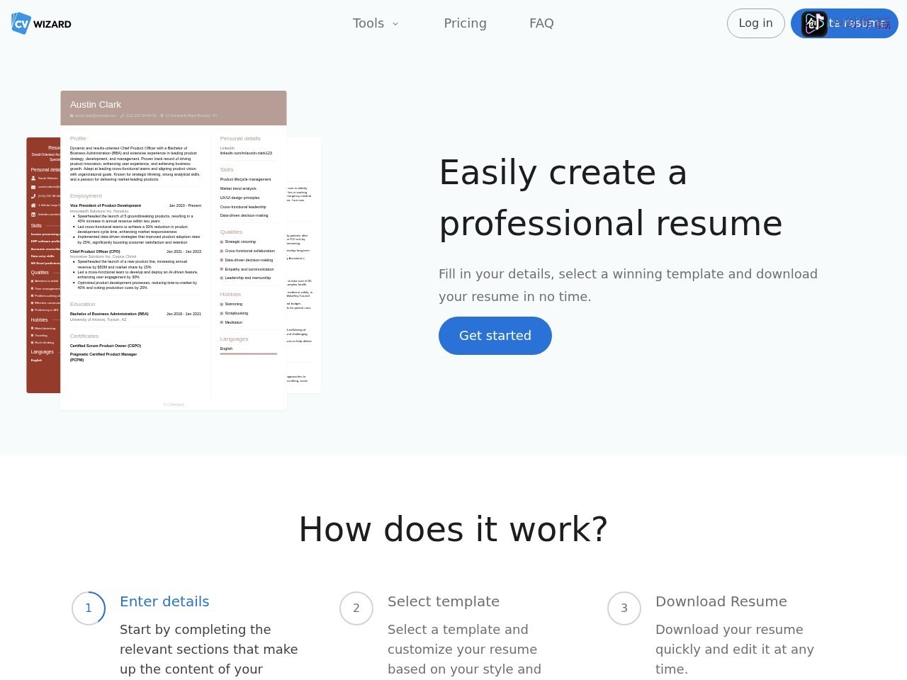 CV Wizard 网站截图