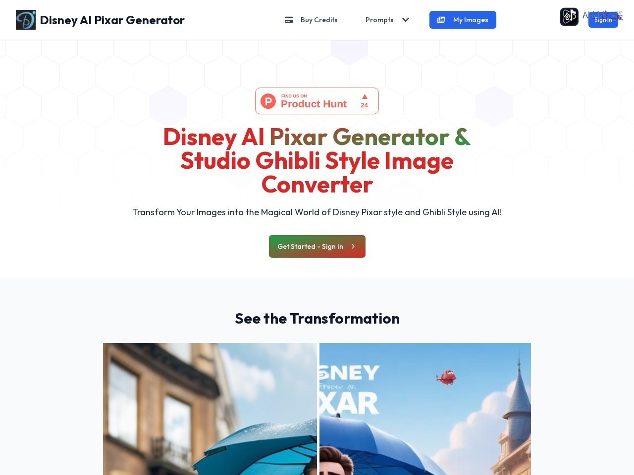 Disney Pixar AI Generator 网站截图