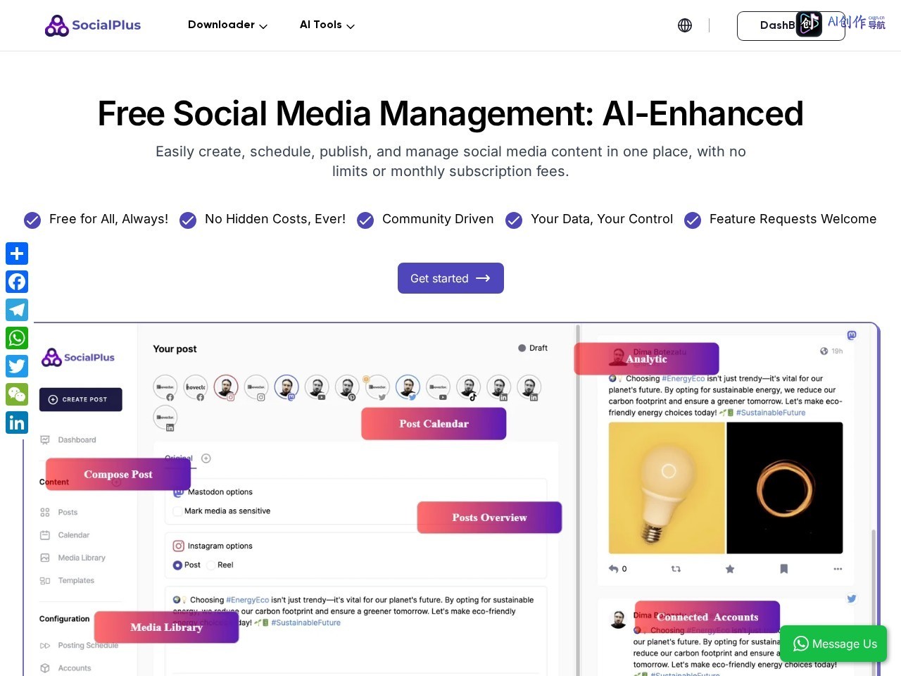 SocialPlus AI 网站截图