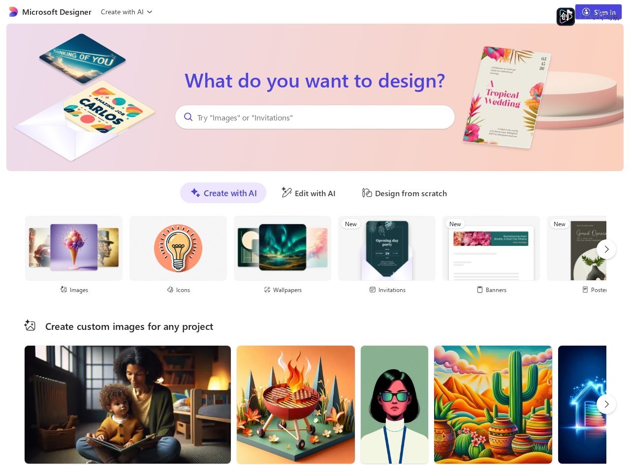 Microsoft Designer 网站截图