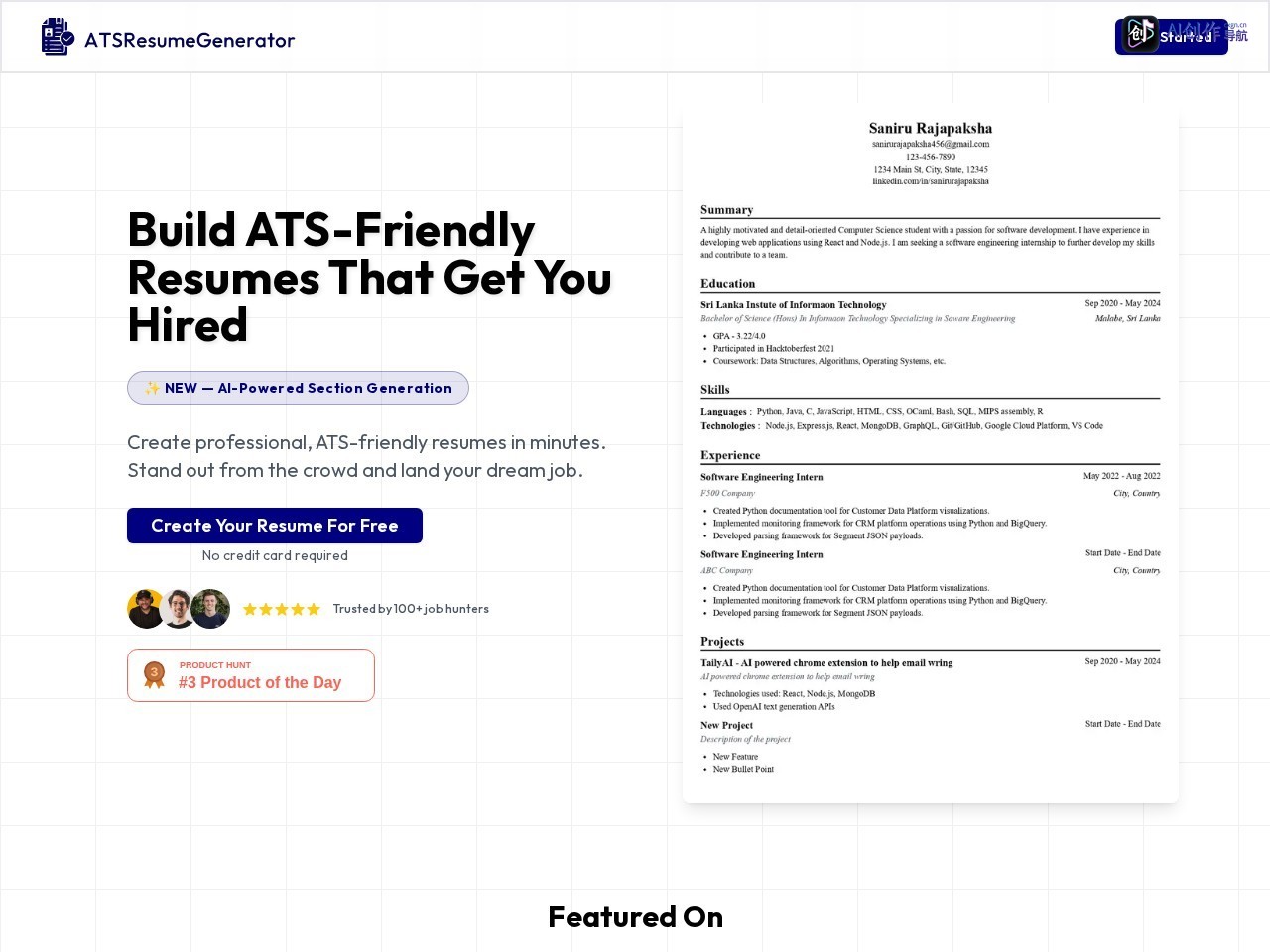 ATSResumeGenerator 网站截图