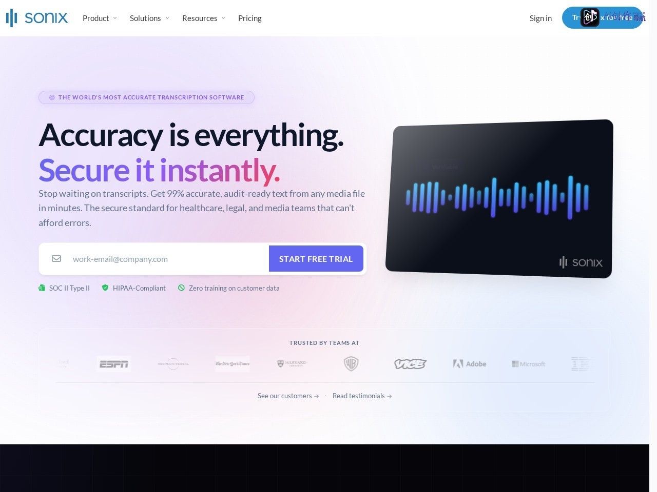 Sonix AI 网站截图