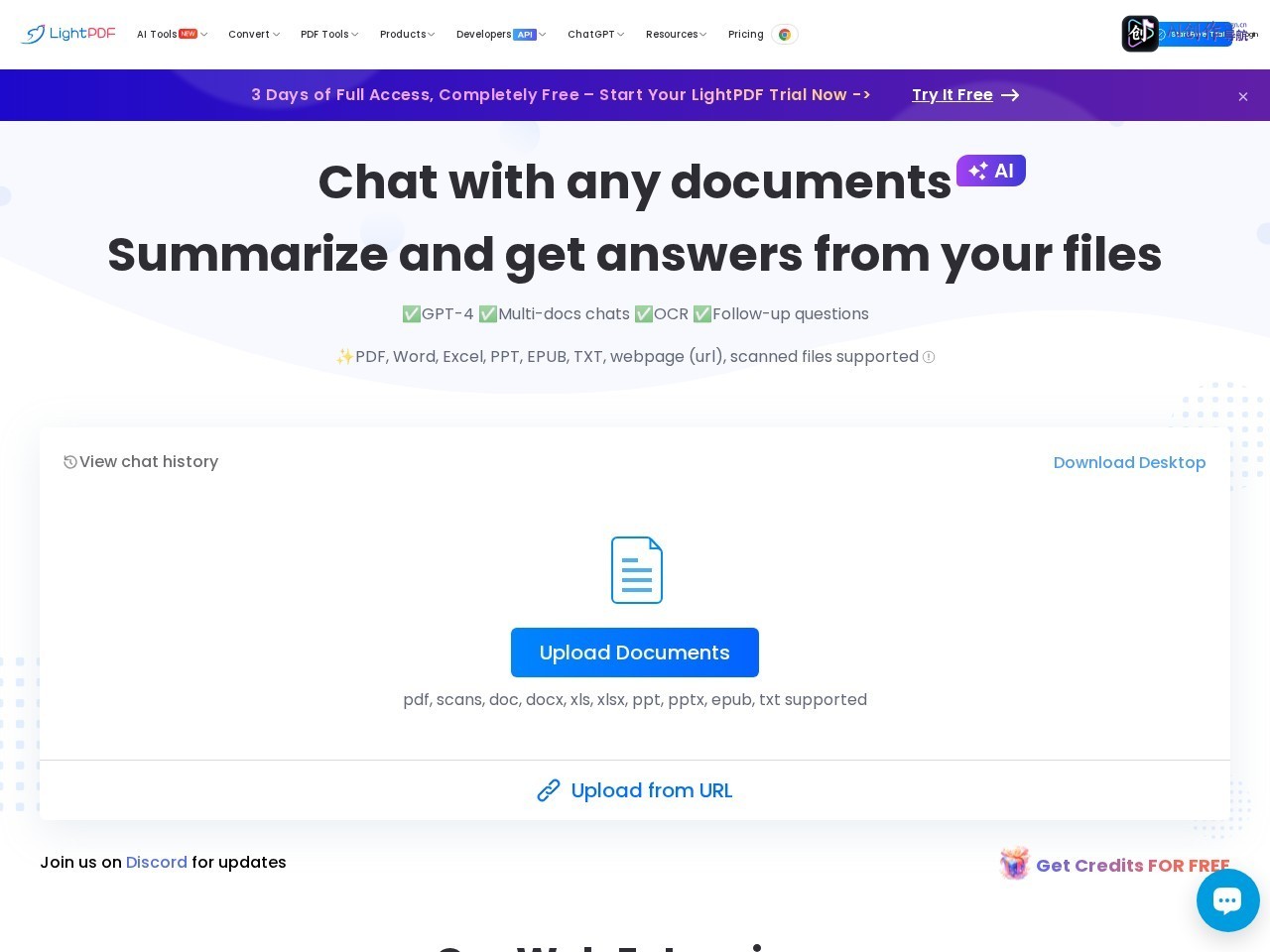 LightPDF ChatDOC 网站截图