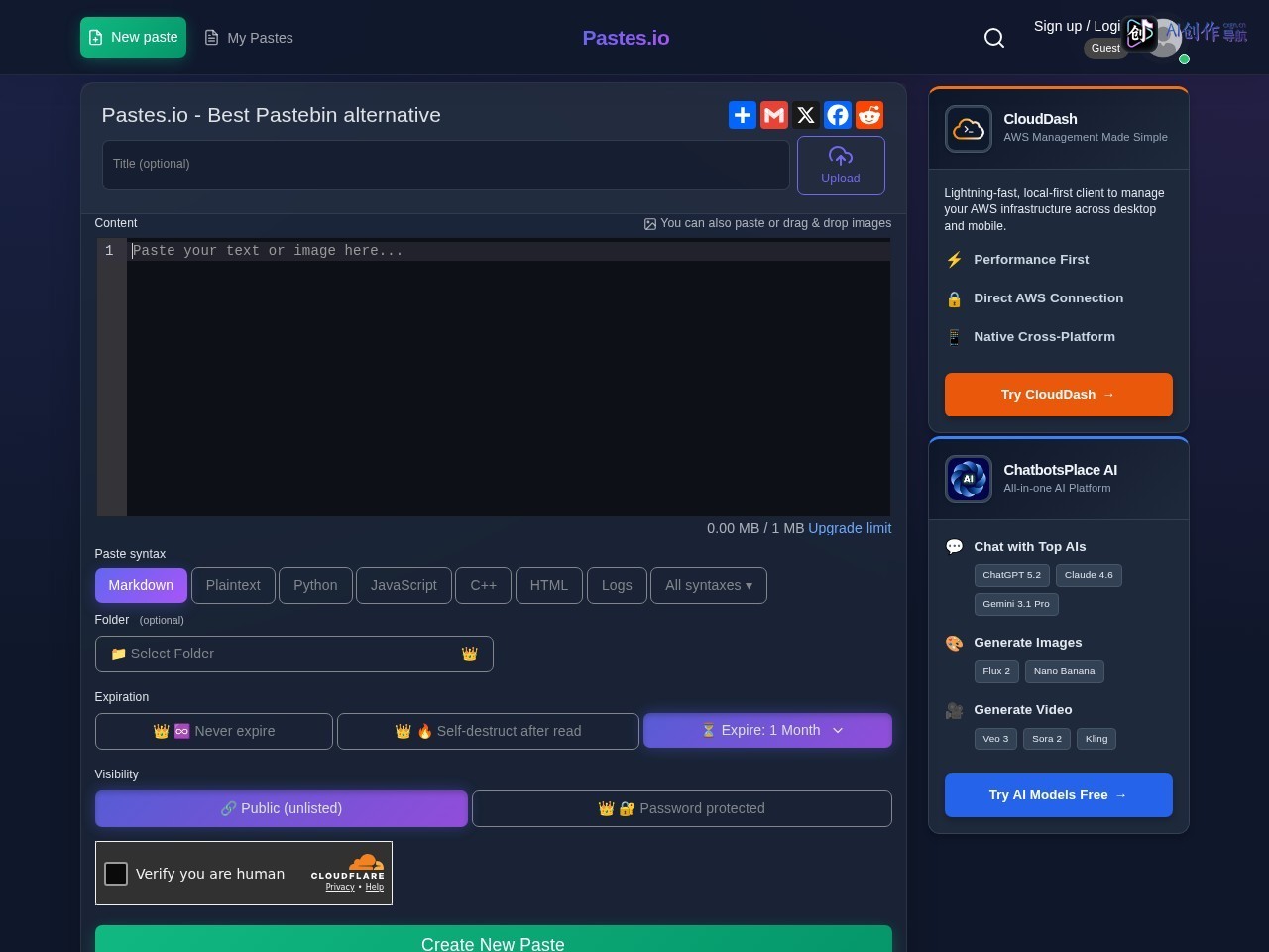 Pastes.io 网站截图