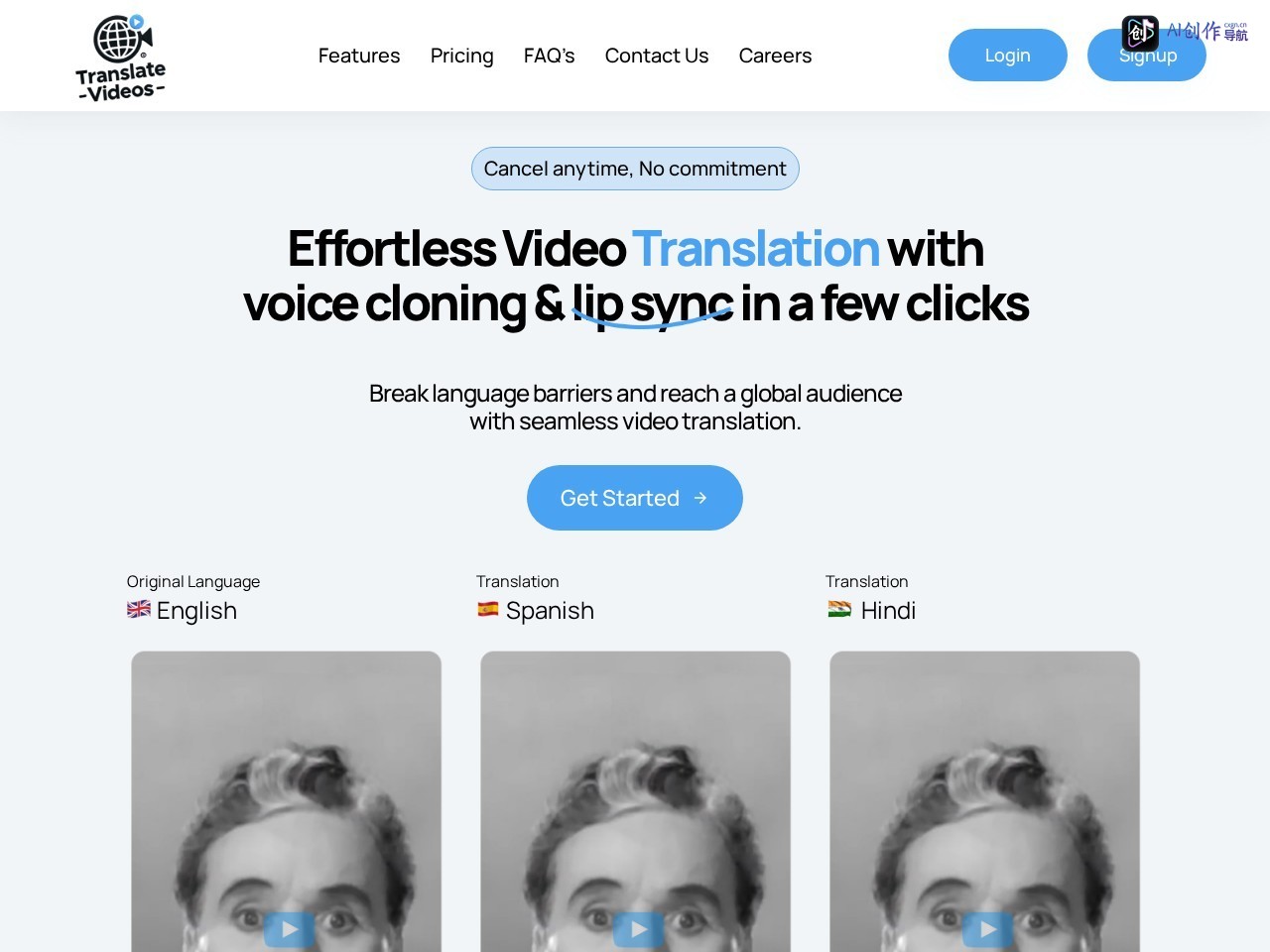 TranslateVideos 网站截图