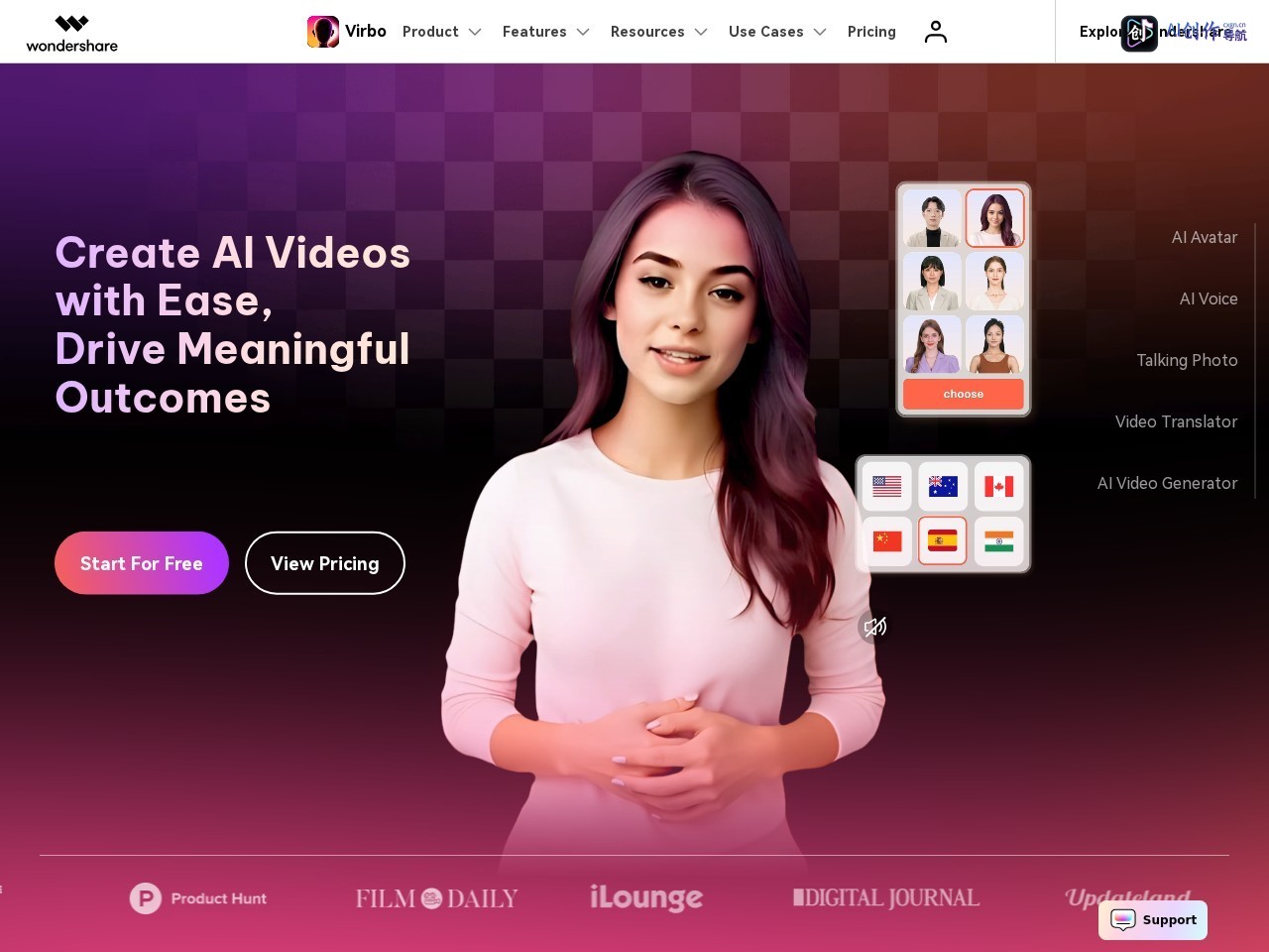 Wondershare Virbo 网站截图