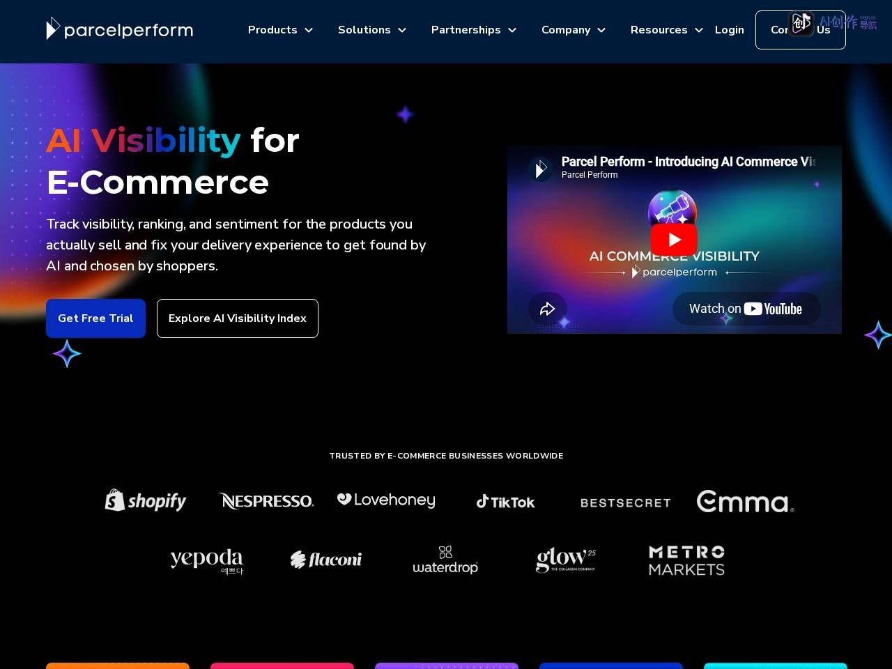 Parcel Perform AI Commerce Visibility 网站截图