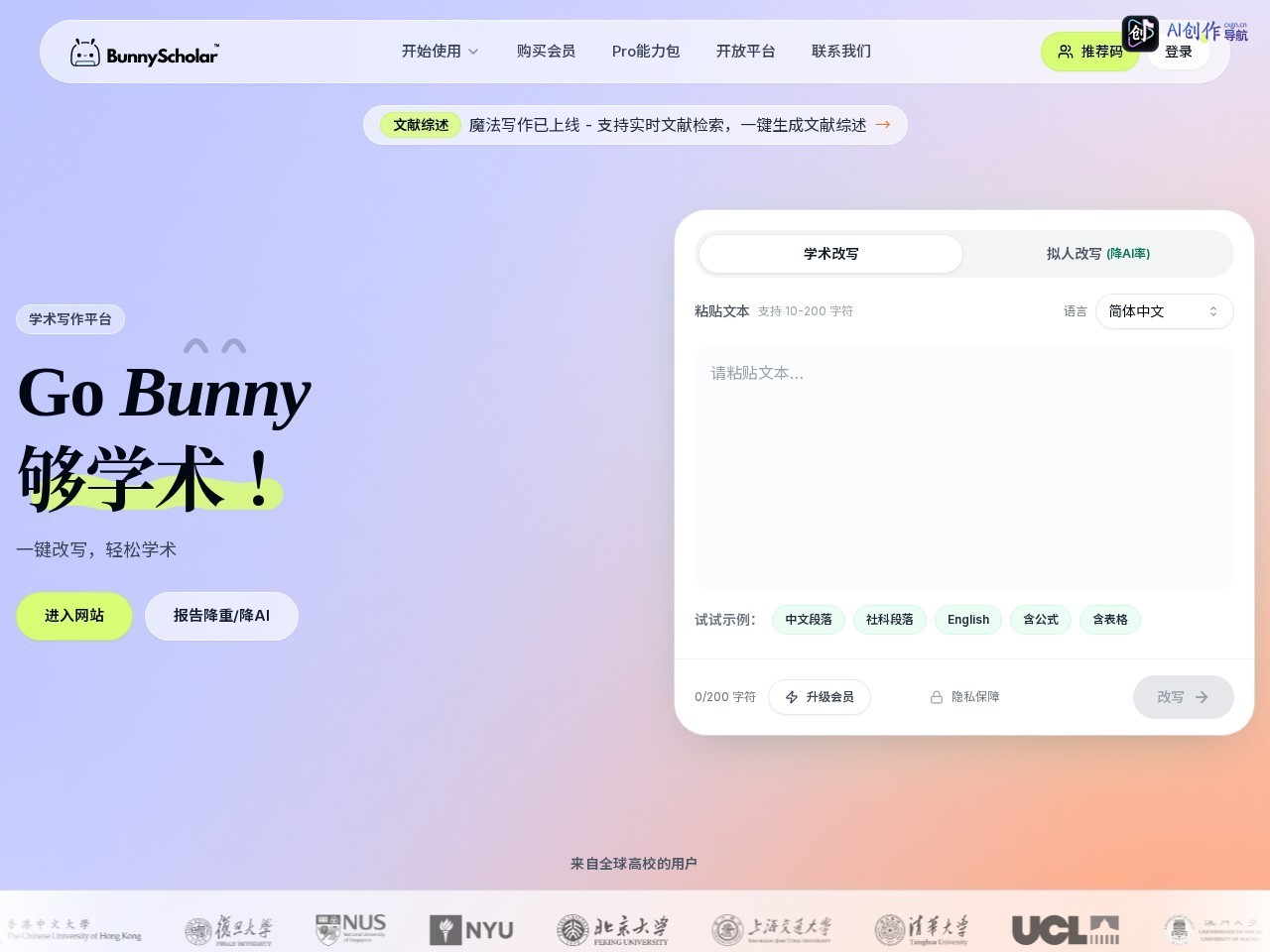 BunnyScholar 网站截图