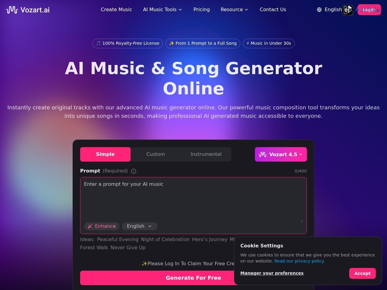 Vozart AI 网站截图