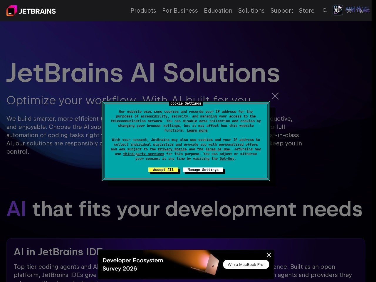 JetBrains AI 网站截图