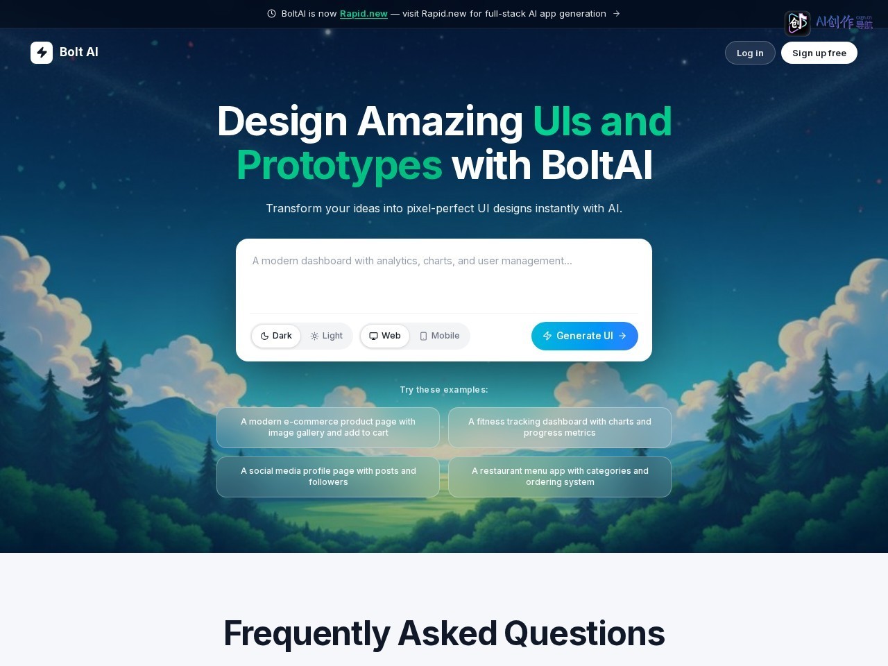 Bolt AI 网站截图