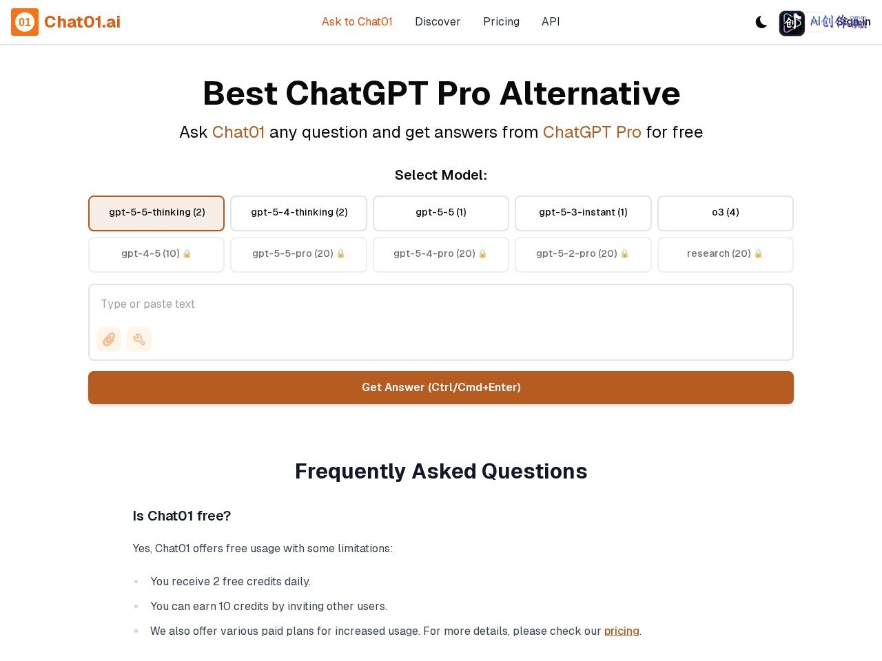 Chat01.ai 网站截图