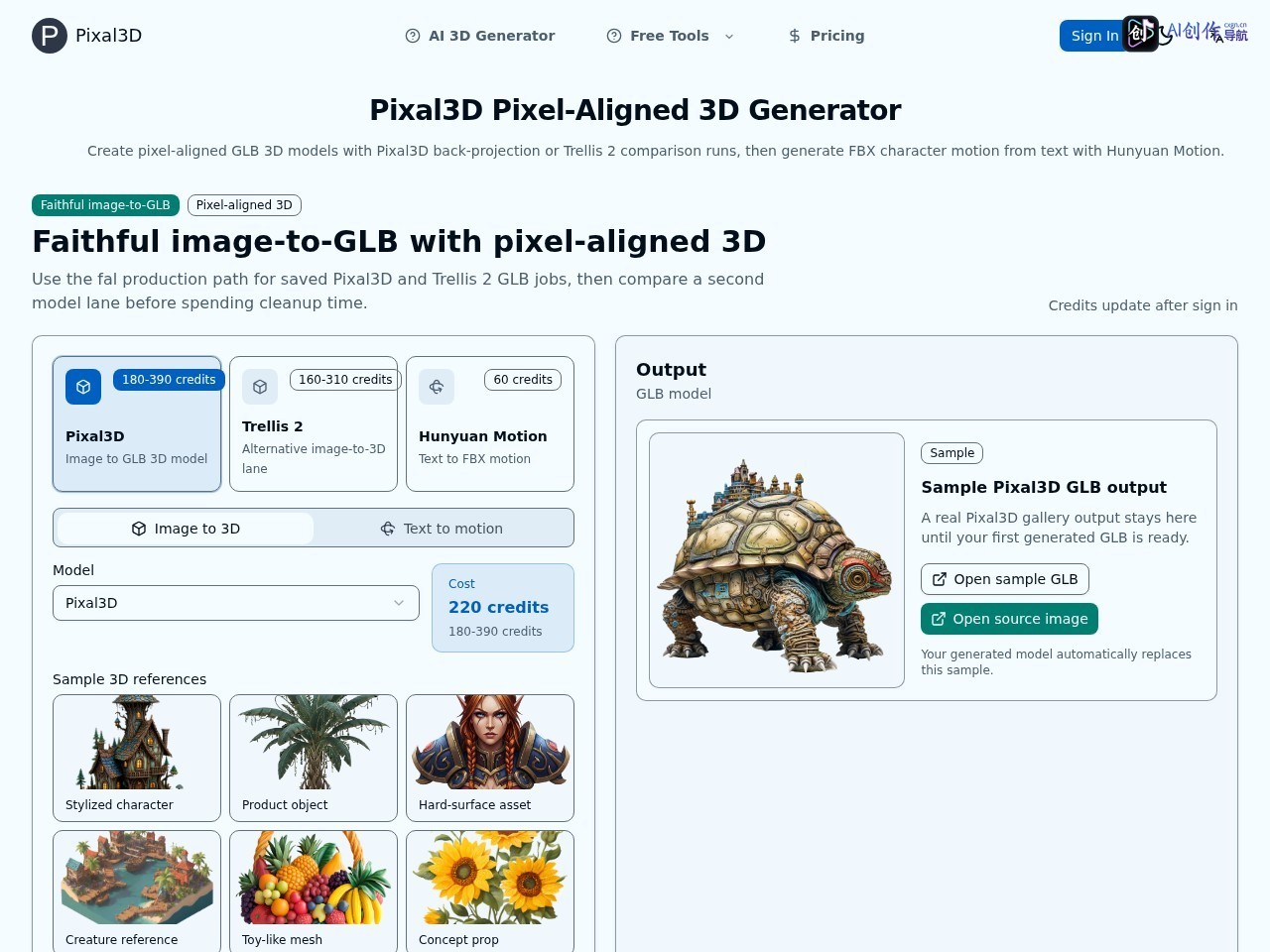 Pixal3D 网站截图