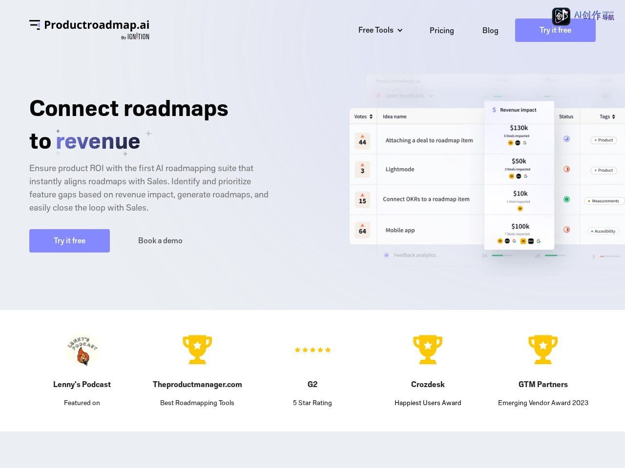 Product Roadmap AI 网站截图