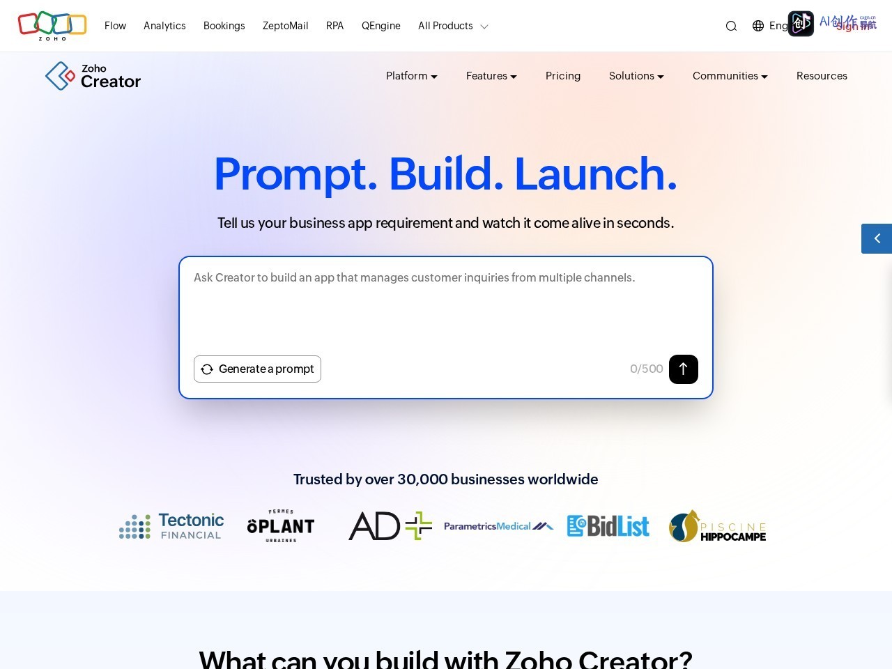 Zoho Creator 网站截图
