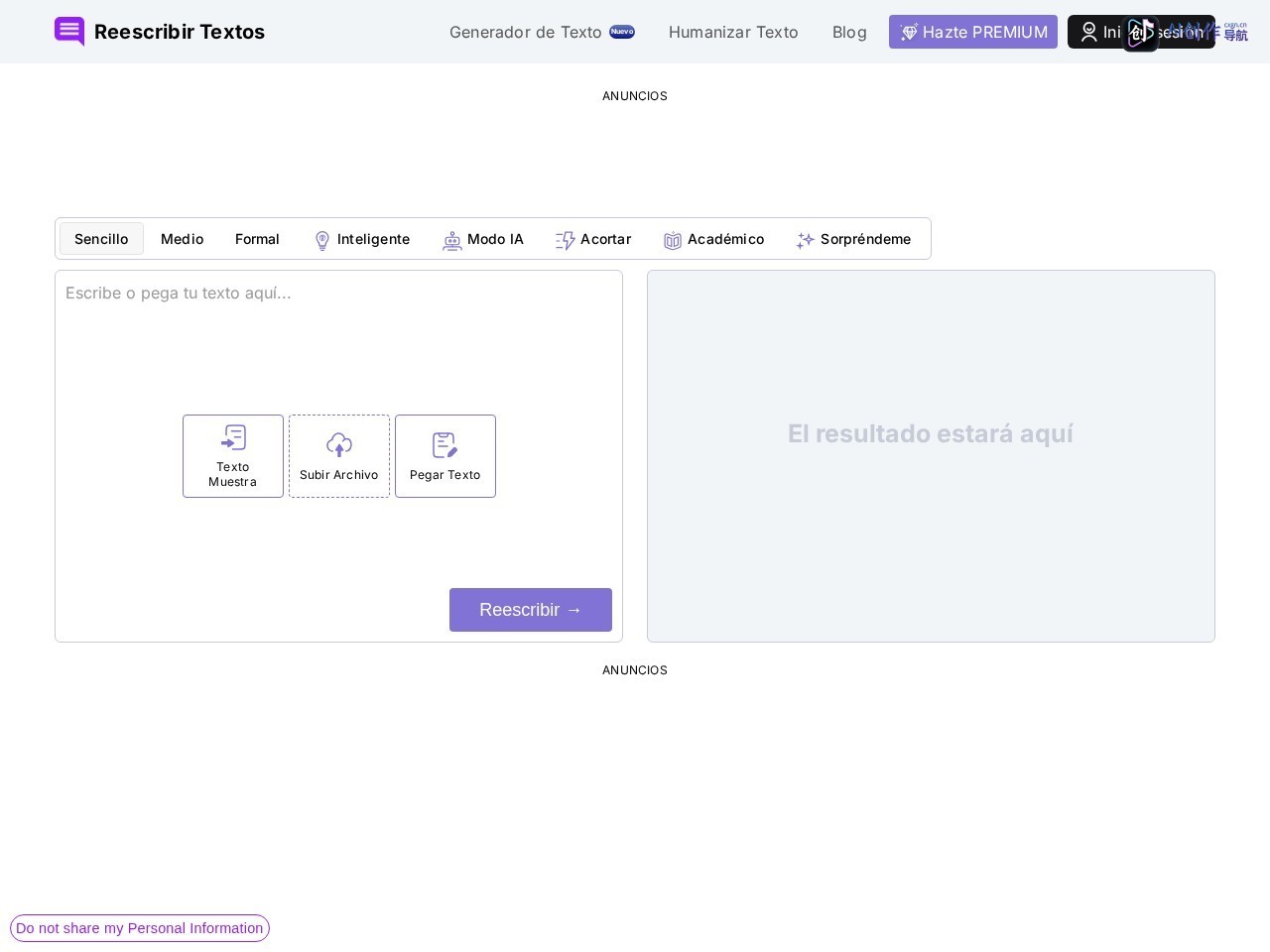 Reescribir Textos 网站截图