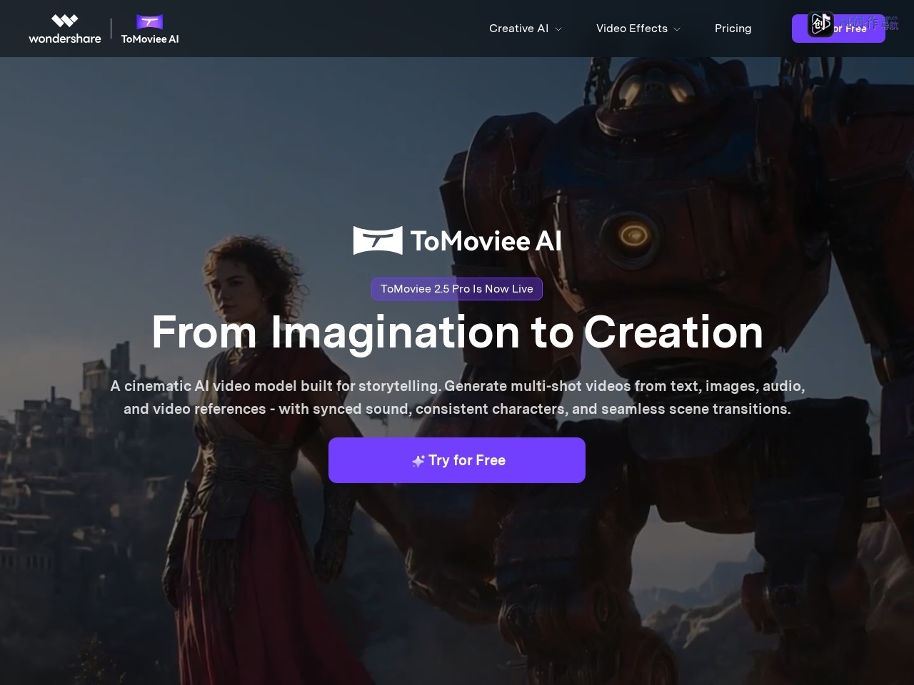 ToMoviee AI 网站截图