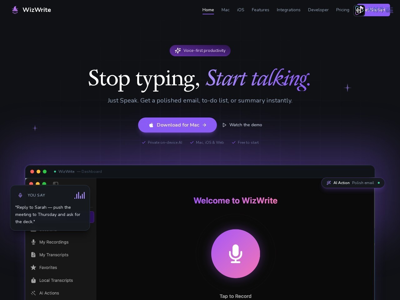 WizWrite 网站截图