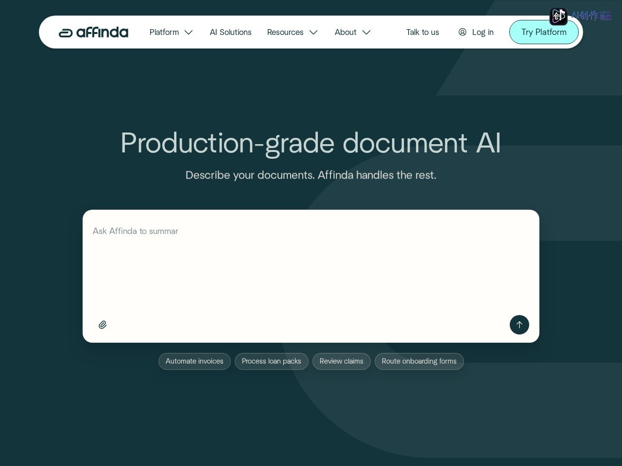 Affinda AI 网站截图