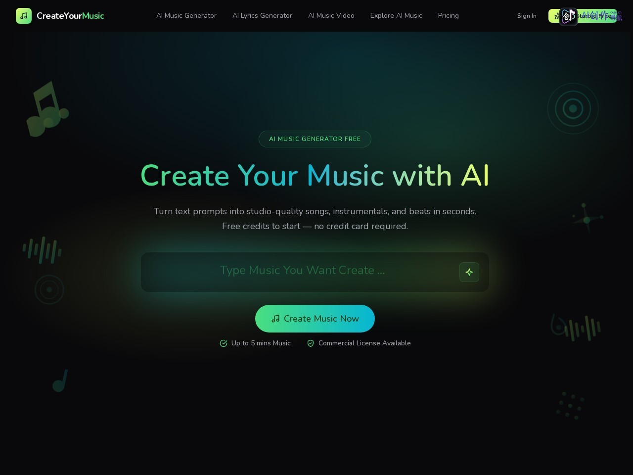 Create Your Music AI 网站截图