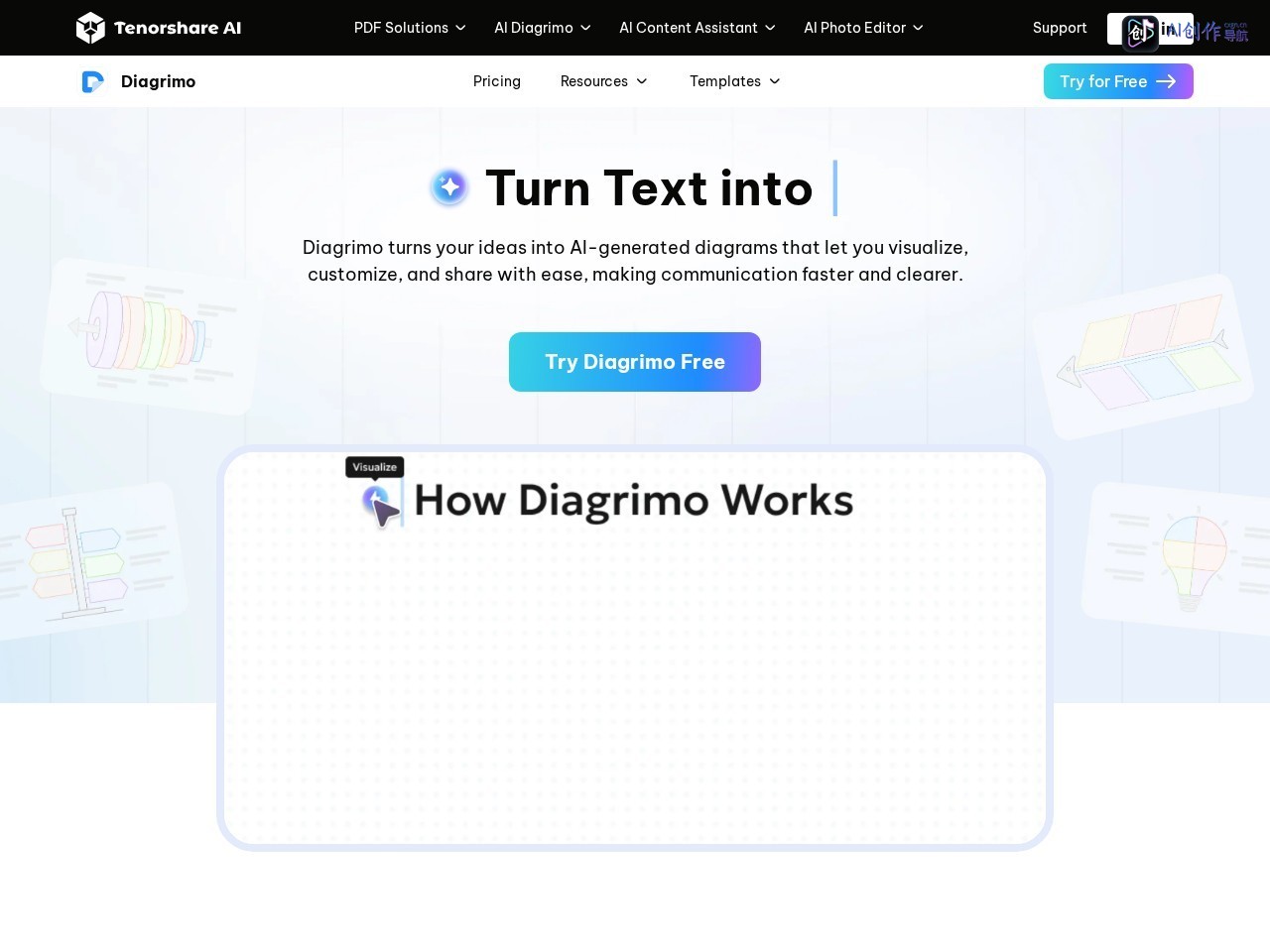 Tenorshare AI Diagrimo 网站截图