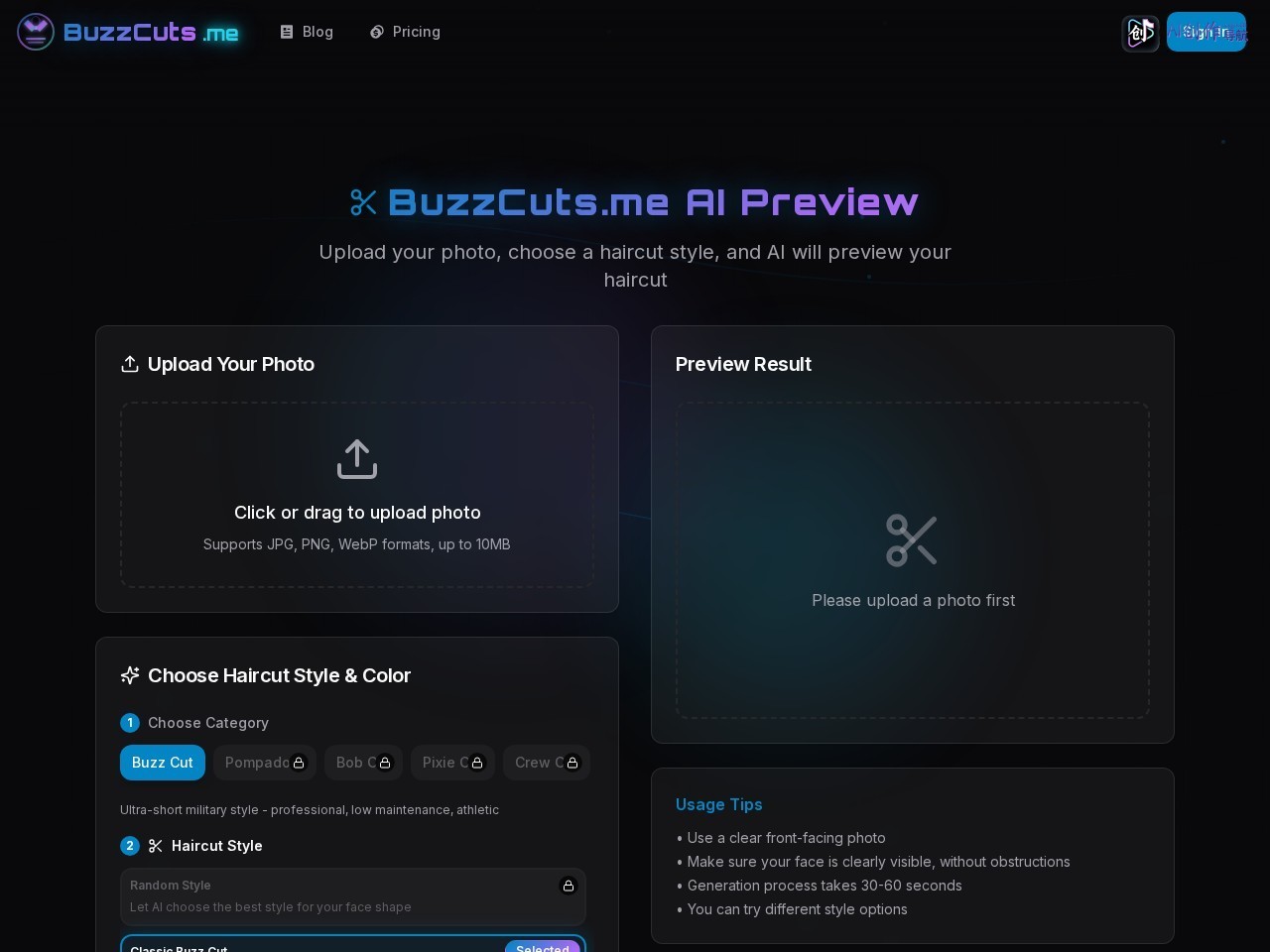 BuzzCuts.me 网站截图