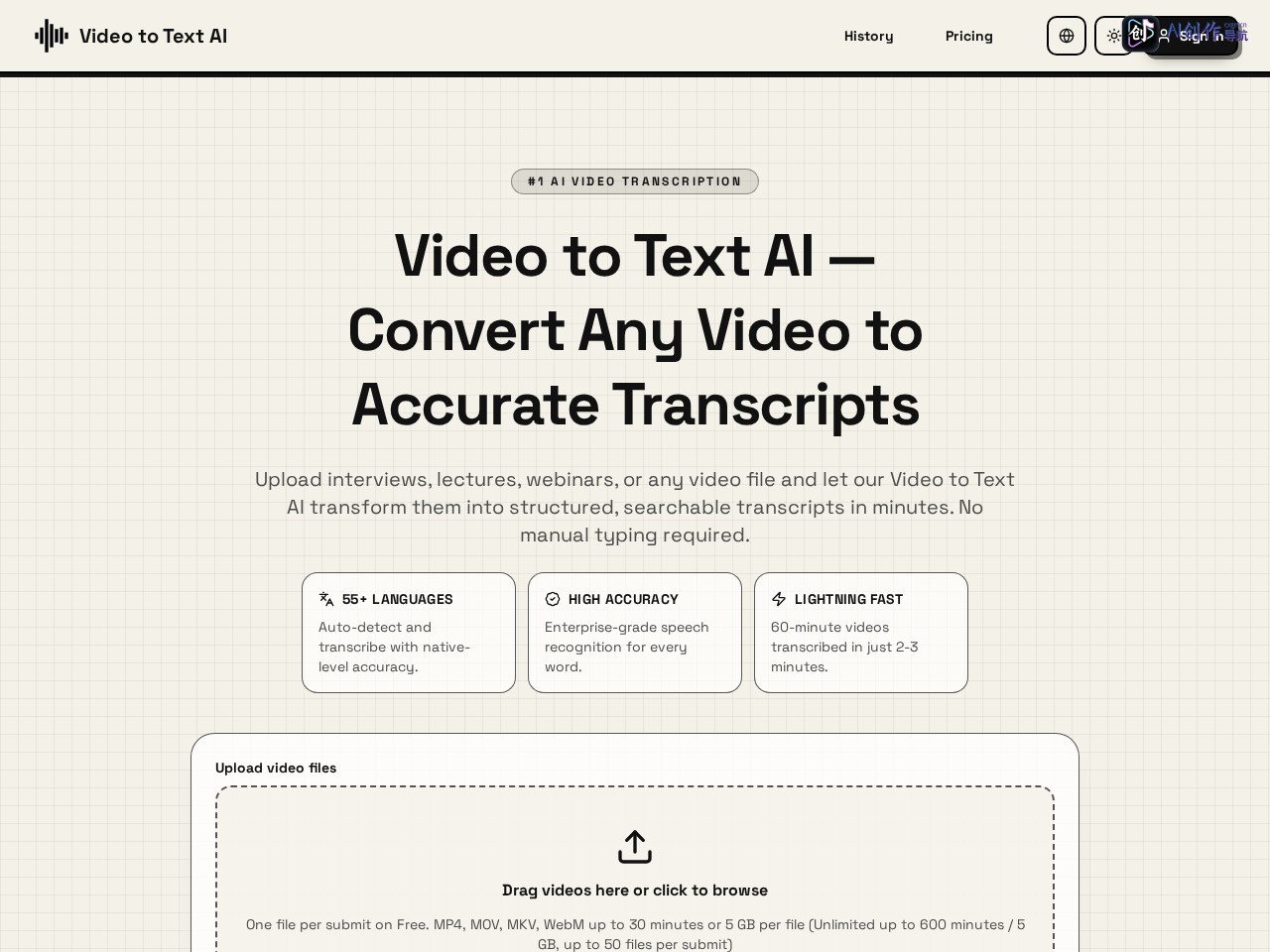 Video to Text AI 网站截图