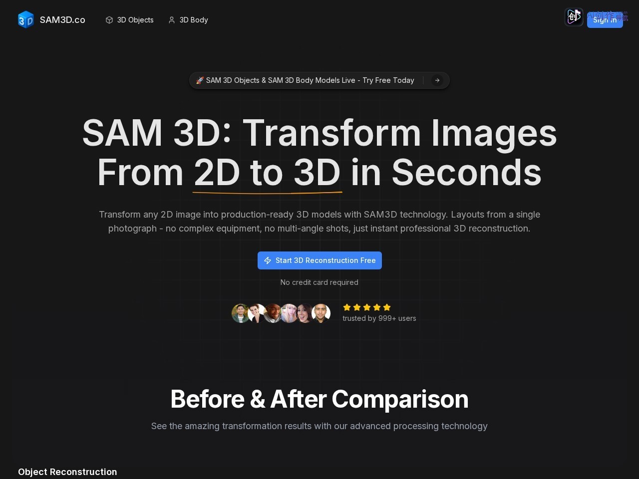 SAM 3D 网站截图
