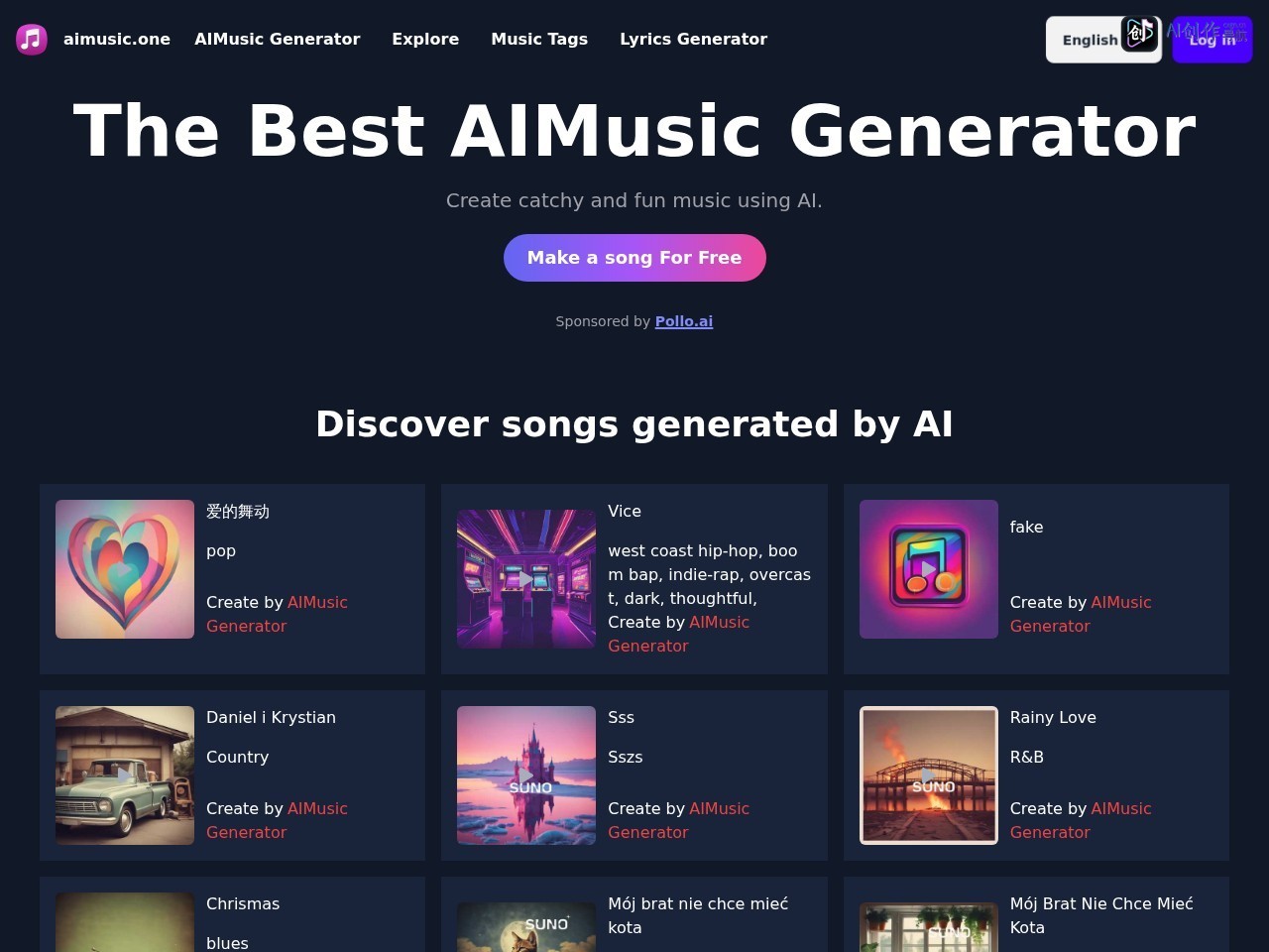 AIMusic Generator 网站截图
