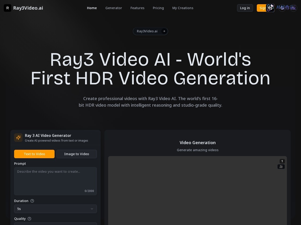 Ray3 Video AI 网站截图
