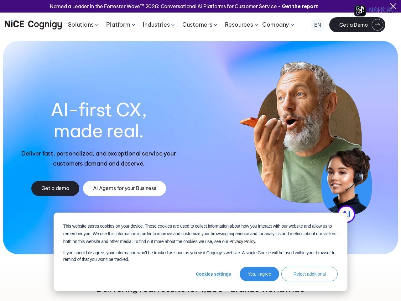 Generative &amp; conversational AI powered customer service agents for your business 网站截图