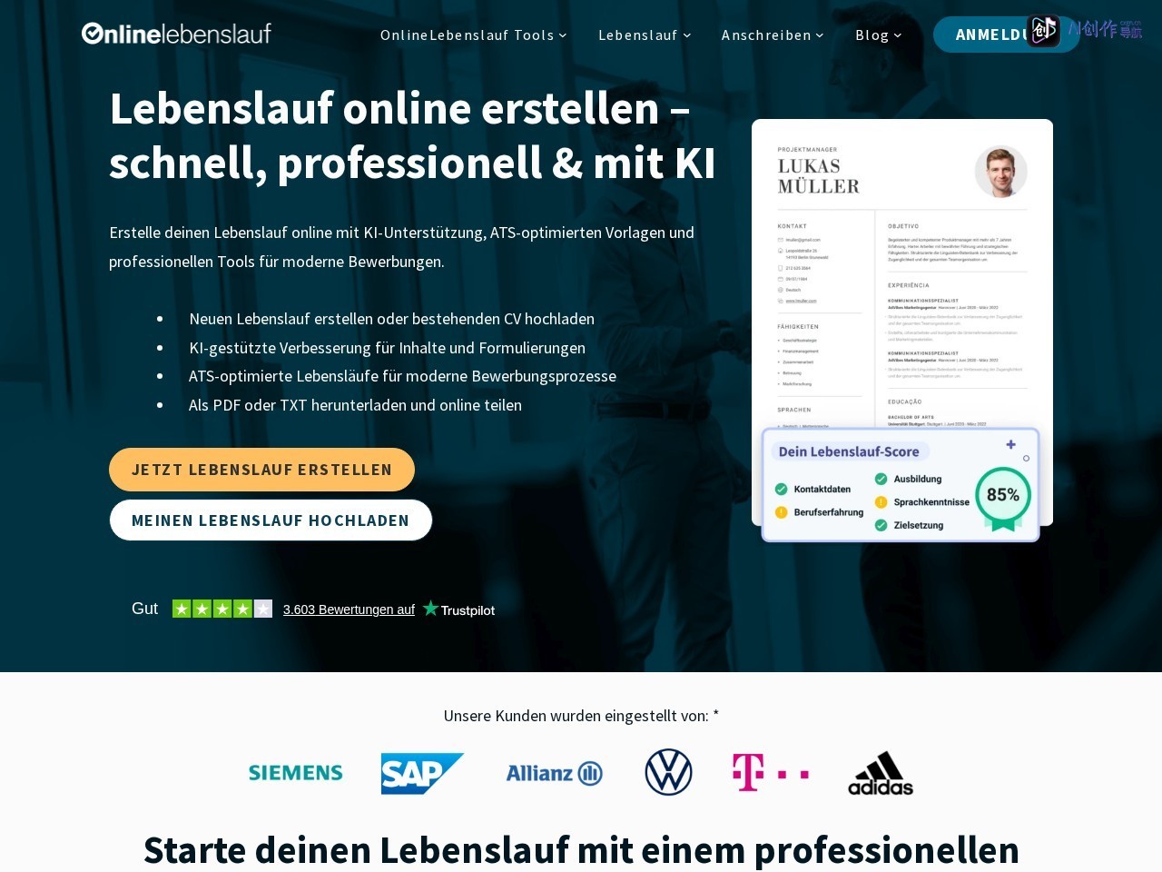 OnlineLebenslauf 网站截图