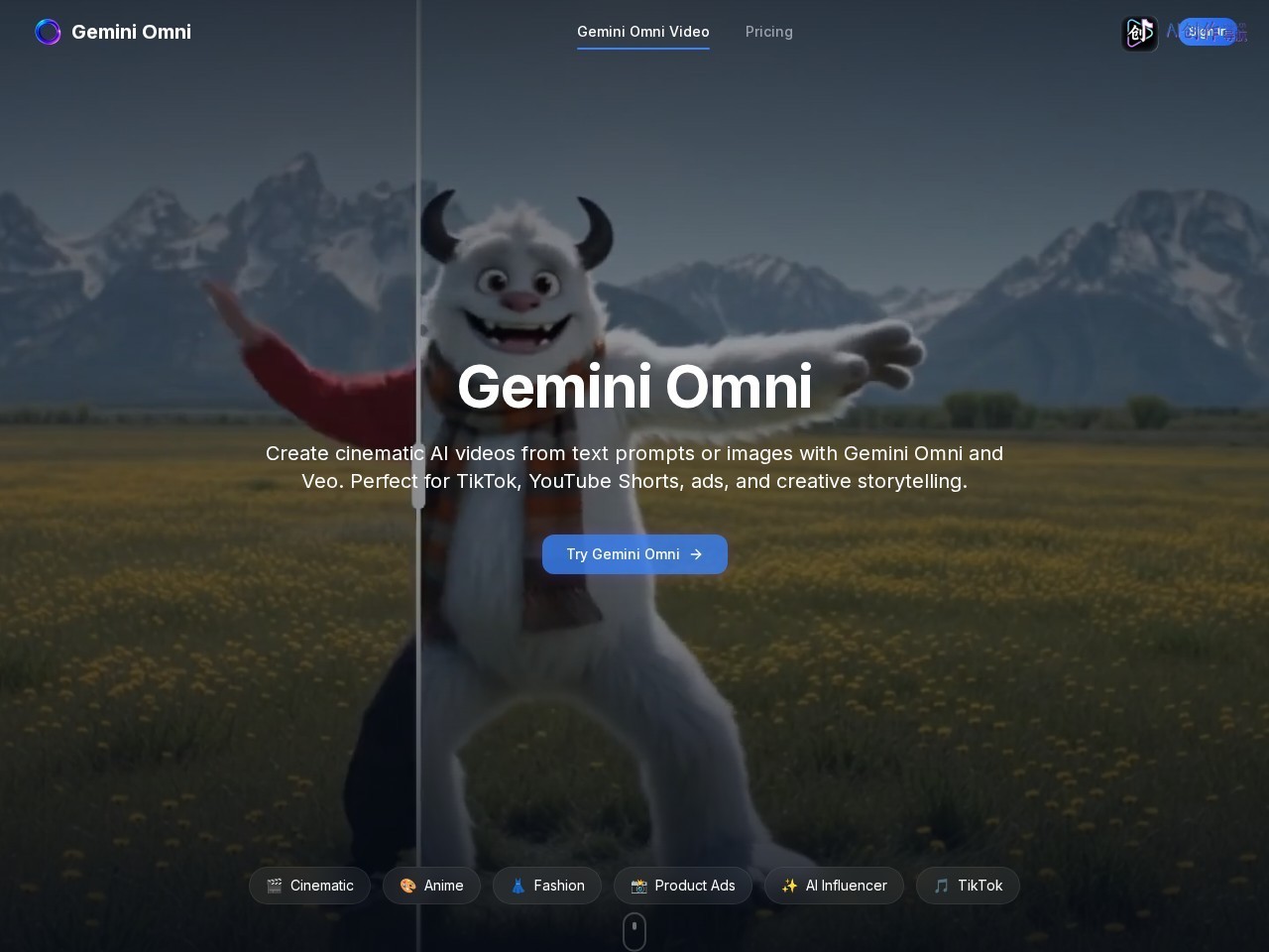 Gemini Omni AI Video Generator 网站截图